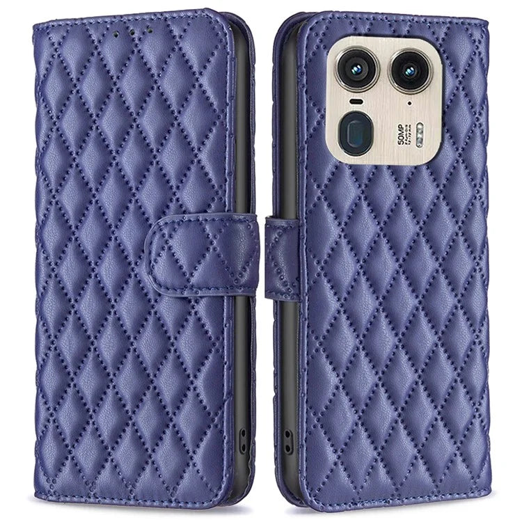 BINFEN COLOR BF Style-14 For Motorola Edge 50 Ultra 5G / Moto X50 Ultra 5G Case Rhombus Grid Folio Leather Cell Phone Cover