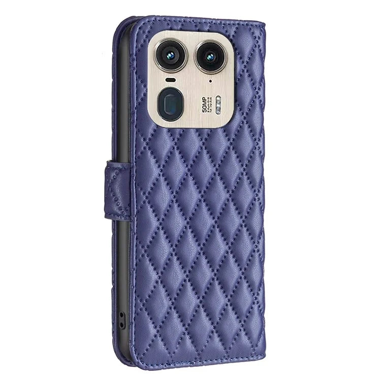 BINFEN COLOR BF Style-14 For Motorola Edge 50 Ultra 5G / Moto X50 Ultra 5G Case Rhombus Grid Folio Leather Cell Phone Cover