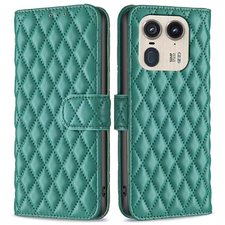 BINFEN COLOR BF Style-14 For Motorola Edge 50 Ultra 5G / Moto X50 Ultra 5G Case Rhombus Grid Folio Leather Cell Phone Cover