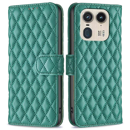 BINFEN COLOR BF Style-14 For Motorola Edge 50 Ultra 5G / Moto X50 Ultra 5G Case Rhombus Grid Folio Leather Cell Phone Cover