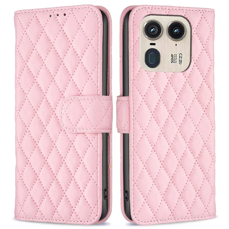 BINFEN COLOR BF Style-14 For Motorola Edge 50 Ultra 5G / Moto X50 Ultra 5G Case Rhombus Grid Folio Leather Cell Phone Cover