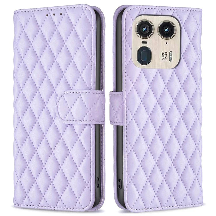 BINFEN COLOR BF Style-14 For Motorola Edge 50 Ultra 5G / Moto X50 Ultra 5G Case Rhombus Grid Folio Leather Cell Phone Cover