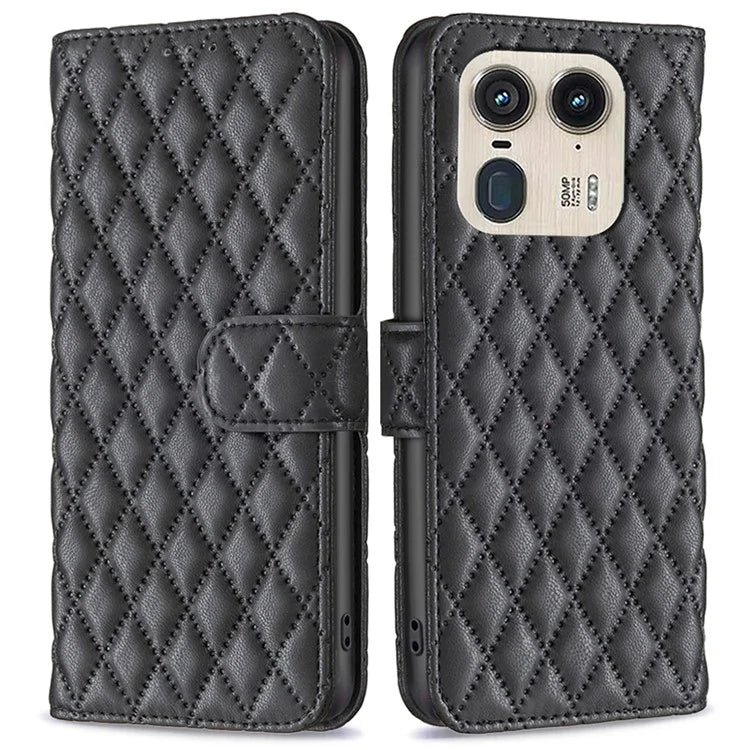 BINFEN COLOR BF Style-14 For Motorola Edge 50 Ultra 5G / Moto X50 Ultra 5G Case Rhombus Grid Folio Leather Cell Phone Cover