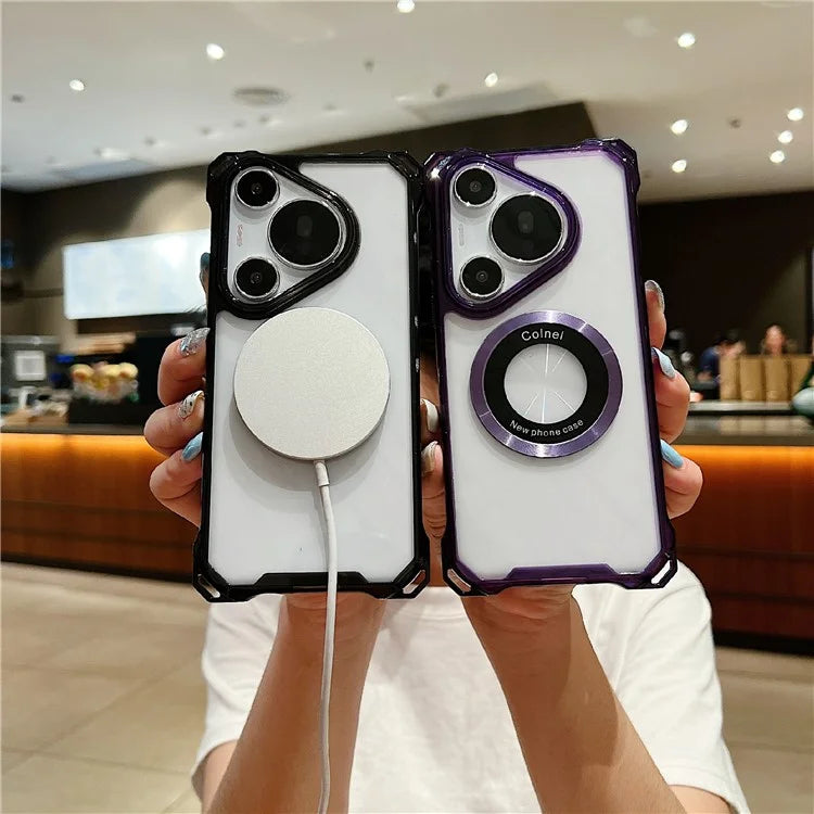 For Huawei Pura 70 Pro / 70 Pro+ Magnetic Case Glass Camera Lid Kickstand TPU+Acrylic Phone Cover