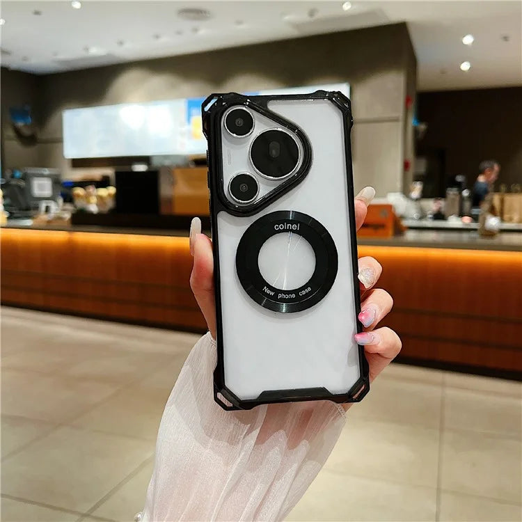 For Huawei Pura 70 Pro / 70 Pro+ Magnetic Case Glass Camera Lid Kickstand TPU+Acrylic Phone Cover