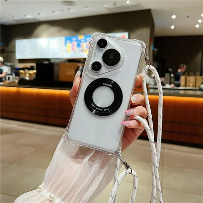 For Huawei Pura 70 Pro / 70 Pro+ Magnetic Case Glass Camera Lid Kickstand TPU+Acrylic Phone Cover
