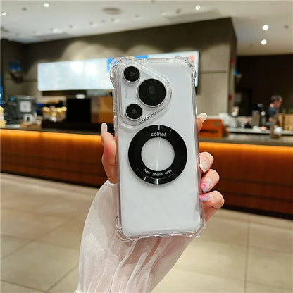 For Huawei Pura 70 Pro / 70 Pro+ Magnetic Case Glass Camera Lid Kickstand TPU+Acrylic Phone Cover