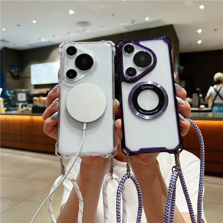 For Huawei Pura 70 Pro / 70 Pro+ Magnetic Case Glass Camera Lid Kickstand TPU+Acrylic Phone Cover