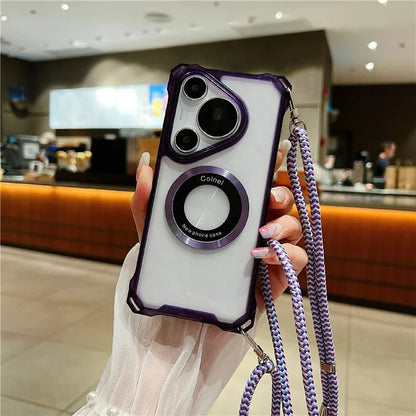 For Huawei Pura 70 Pro / 70 Pro+ Magnetic Case Glass Camera Lid Kickstand TPU+Acrylic Phone Cover