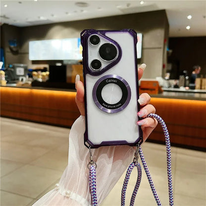 For Huawei Pura 70 Pro / 70 Pro+ Magnetic Case Glass Camera Lid Kickstand TPU+Acrylic Phone Cover