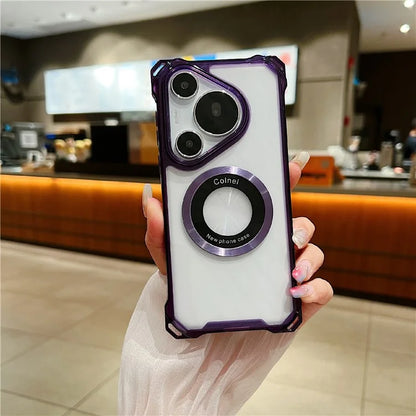 For Huawei Pura 70 Pro / 70 Pro+ Magnetic Case Glass Camera Lid Kickstand TPU+Acrylic Phone Cover