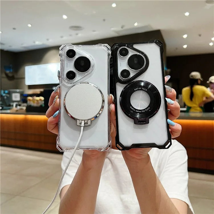 For Huawei Pura 70 Pro / Pura 70 Pro+ Case TPU+Acrylic Phone Cover with Magnetic Ring Kickstand