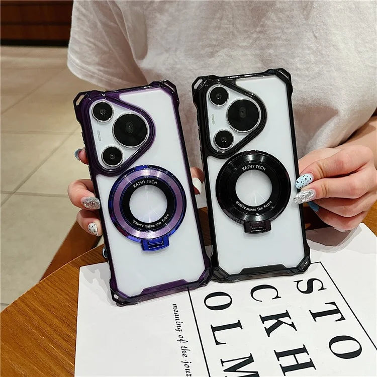 For Huawei Pura 70 Pro / Pura 70 Pro+ Case TPU+Acrylic Phone Cover with Magnetic Ring Kickstand