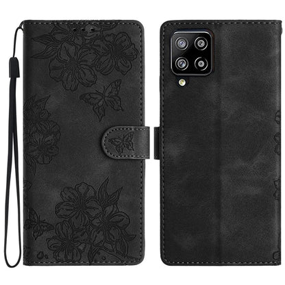 For Samsung Galaxy A22 4G (EU Version) Case Sakura Butterfly Imprint Leather Wallet Phone Cover