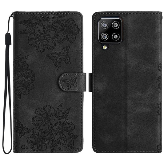 For Samsung Galaxy A22 4G (EU Version) Case Sakura Butterfly Imprint Leather Wallet Phone Cover