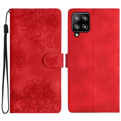 For Samsung Galaxy A22 4G (EU Version) Case Sakura Butterfly Imprint Leather Wallet Phone Cover