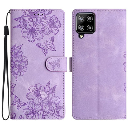 For Samsung Galaxy A22 4G (EU Version) Case Sakura Butterfly Imprint Leather Wallet Phone Cover