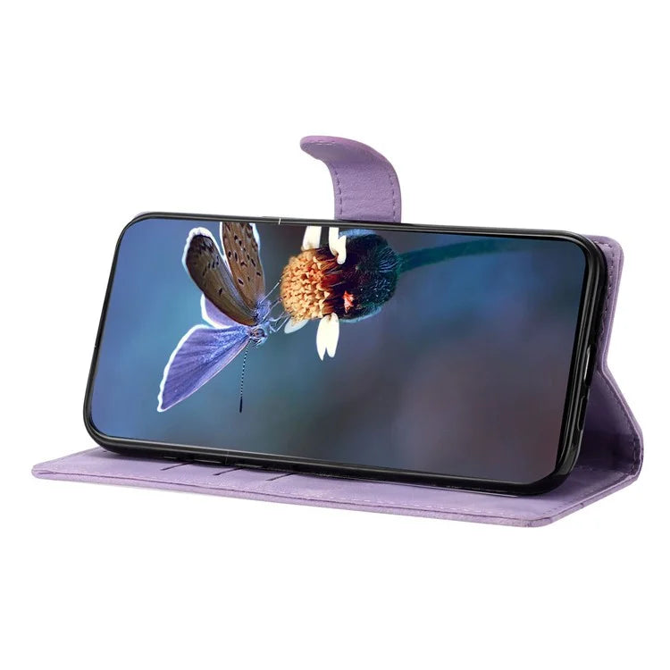 For Samsung Galaxy A22 4G (EU Version) Case Sakura Butterfly Imprint Leather Wallet Phone Cover