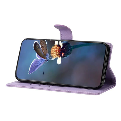 For Samsung Galaxy A22 4G (EU Version) Case Sakura Butterfly Imprint Leather Wallet Phone Cover