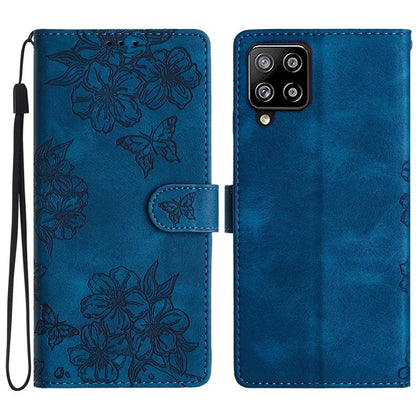 For Samsung Galaxy A22 4G (EU Version) Case Sakura Butterfly Imprint Leather Wallet Phone Cover