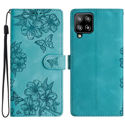 For Samsung Galaxy A22 4G (EU Version) Case Sakura Butterfly Imprint Leather Wallet Phone Cover