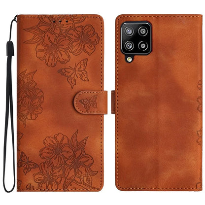 For Samsung Galaxy A22 4G (EU Version) Case Sakura Butterfly Imprint Leather Wallet Phone Cover