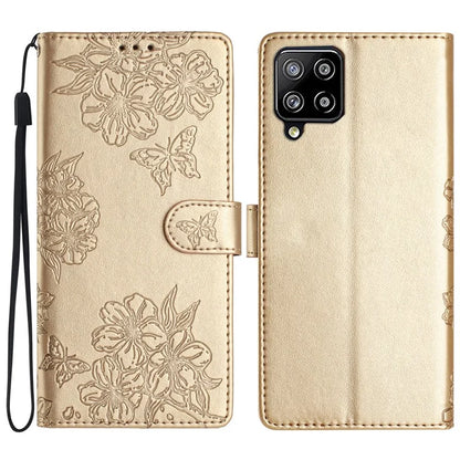 For Samsung Galaxy A22 4G (EU Version) Case Sakura Butterfly Imprint Leather Wallet Phone Cover