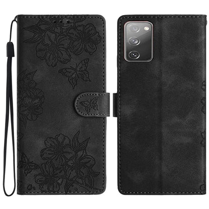 For Samsung Galaxy S20 FE / S20 FE 5G / S20 FE 2022 / S20 Lite Case Sakura Butterfly Imprint Leather Wallet Phone Cover