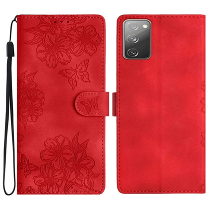 For Samsung Galaxy S20 FE / S20 FE 5G / S20 FE 2022 / S20 Lite Case Sakura Butterfly Imprint Leather Wallet Phone Cover