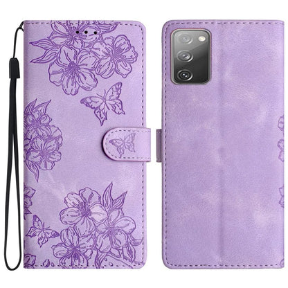 For Samsung Galaxy S20 FE / S20 FE 5G / S20 FE 2022 / S20 Lite Case Sakura Butterfly Imprint Leather Wallet Phone Cover