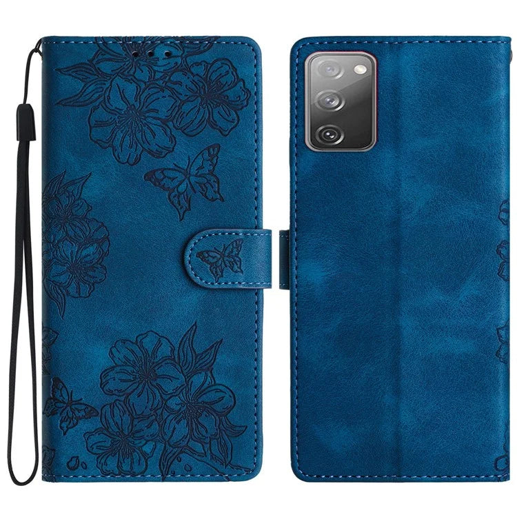 For Samsung Galaxy S20 FE / S20 FE 5G / S20 FE 2022 / S20 Lite Case Sakura Butterfly Imprint Leather Wallet Phone Cover