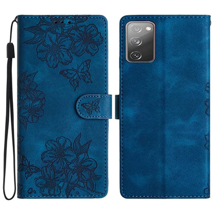 For Samsung Galaxy S20 FE / S20 FE 5G / S20 FE 2022 / S20 Lite Case Sakura Butterfly Imprint Leather Wallet Phone Cover