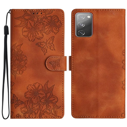 For Samsung Galaxy S20 FE / S20 FE 5G / S20 FE 2022 / S20 Lite Case Sakura Butterfly Imprint Leather Wallet Phone Cover