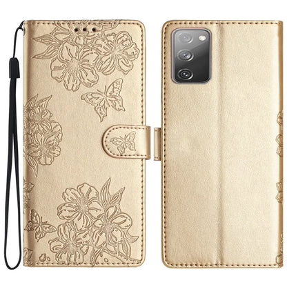 For Samsung Galaxy S20 FE / S20 FE 5G / S20 FE 2022 / S20 Lite Case Sakura Butterfly Imprint Leather Wallet Phone Cover