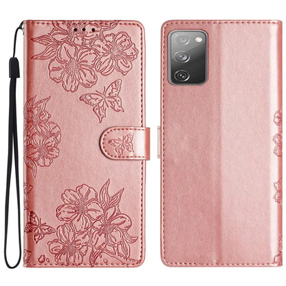 For Samsung Galaxy S20 FE / S20 FE 5G / S20 FE 2022 / S20 Lite Case Sakura Butterfly Imprint Leather Wallet Phone Cover