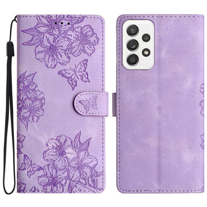 For Samsung Galaxy A72 4G / 5G Case Sakura Butterfly Imprint Skin-Touch Leather Wallet Phone Cover