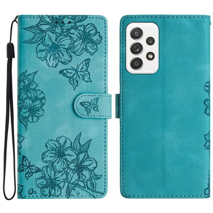 For Samsung Galaxy A72 4G / 5G Case Sakura Butterfly Imprint Skin-Touch Leather Wallet Phone Cover
