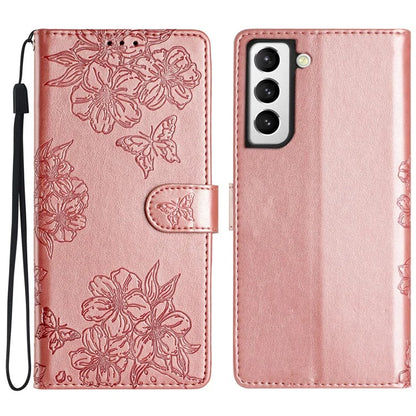 For Samsung Galaxy S21 5G / 4G Wholesale Phone Stand Case Sakura Butterfly Imprinted PU Leather Phone Cover