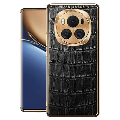 For Honor Magic6 5G Case Genuine Cow Leather+TPU Crocodile Texture Cell Phone Cover