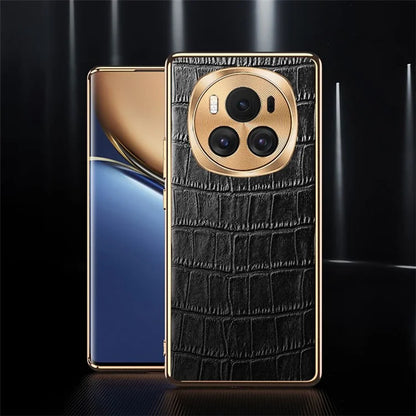 For Honor Magic6 5G Case Genuine Cow Leather+TPU Crocodile Texture Cell Phone Cover