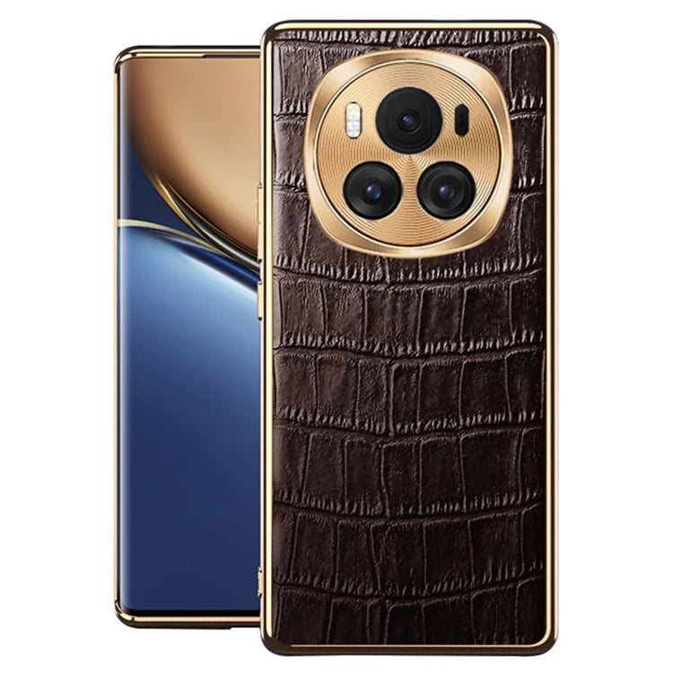 For Honor Magic6 5G Case Genuine Cow Leather+TPU Crocodile Texture Cell Phone Cover