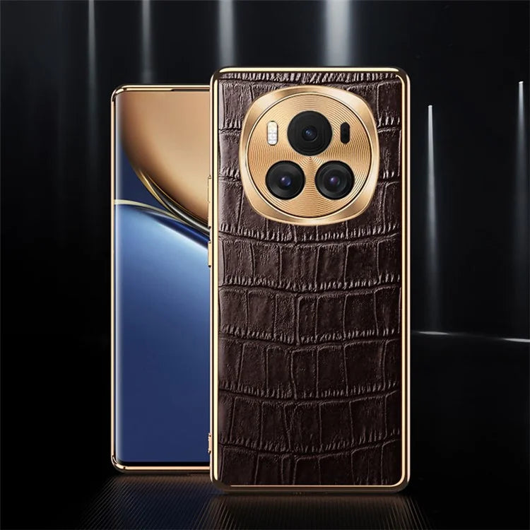 For Honor Magic6 5G Case Genuine Cow Leather+TPU Crocodile Texture Cell Phone Cover