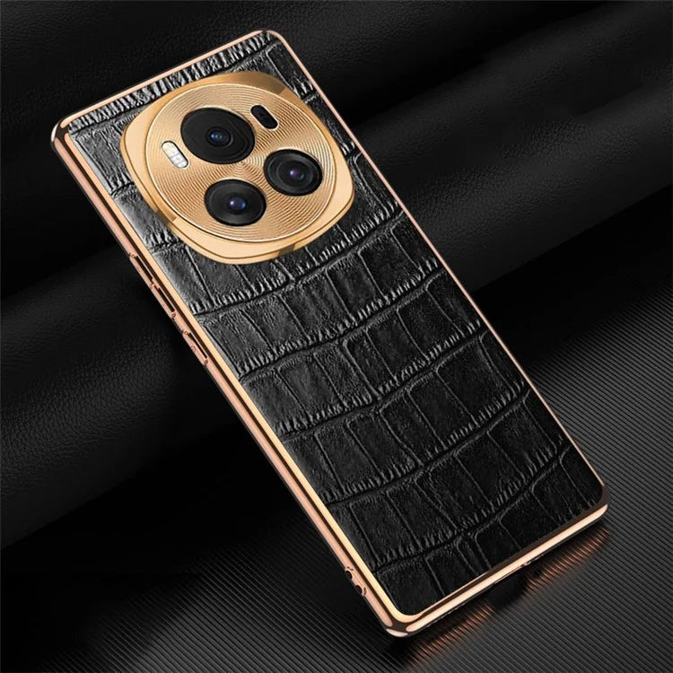 For Honor Magic6 5G Case Genuine Cow Leather+TPU Crocodile Texture Cell Phone Cover