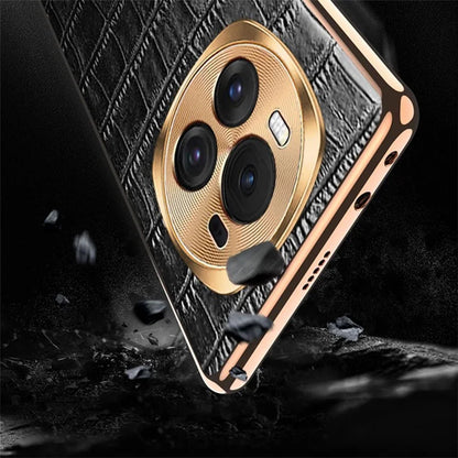 For Honor Magic6 5G Case Genuine Cow Leather+TPU Crocodile Texture Cell Phone Cover
