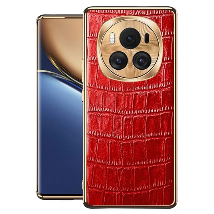 For Honor Magic6 5G Case Genuine Cow Leather+TPU Crocodile Texture Cell Phone Cover