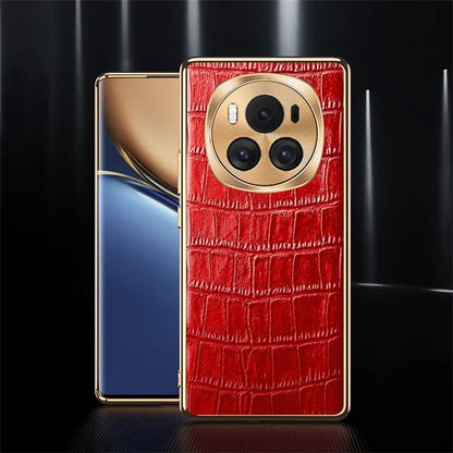 For Honor Magic6 5G Case Genuine Cow Leather+TPU Crocodile Texture Cell Phone Cover