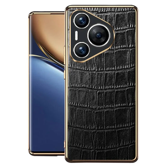 For Huawei Pura 70 Case Crocodile Texture Genuine Cow Leather+TPU Phone Cover