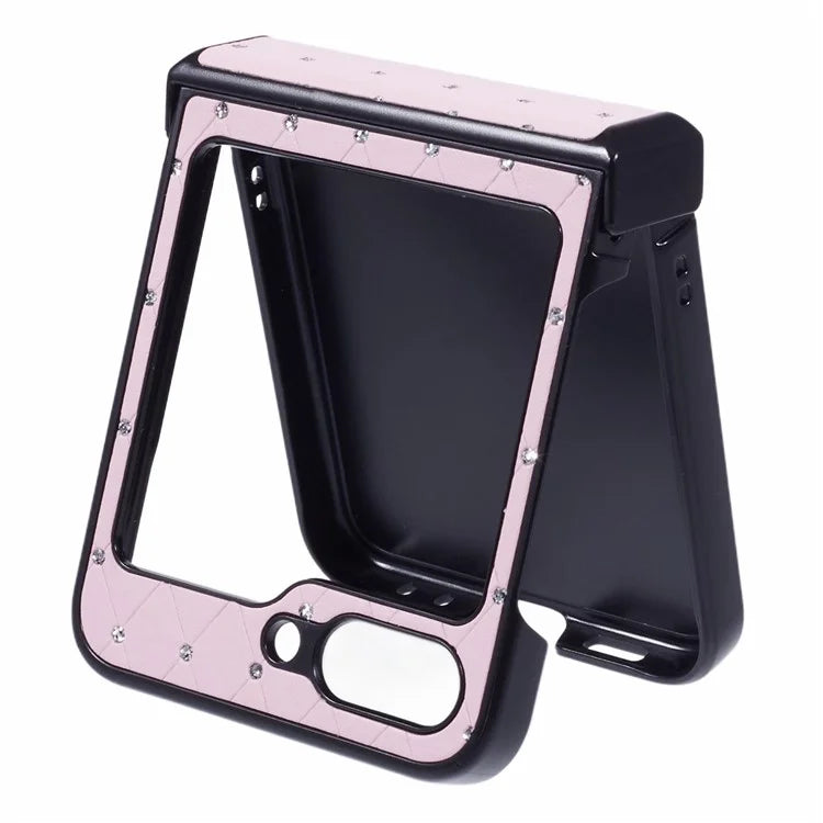 For Samsung Galaxy Z Flip5 5G Case Leather + PC Phone Cover Hinge Protection Rhinestone Decor