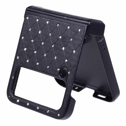 For Samsung Galaxy Z Flip4 5G Case Leather + PC Hinge Shockproof Phone Cover Bling Glitter Rhinestone