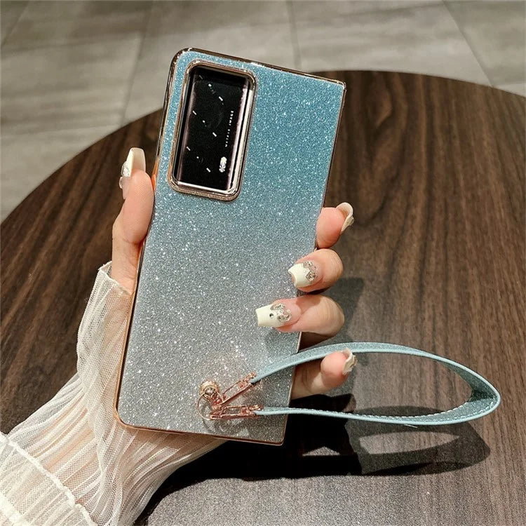 For Honor Magic V2 5G Case Glitter Bling Hard PC Phone Cover with Wrist Strap
